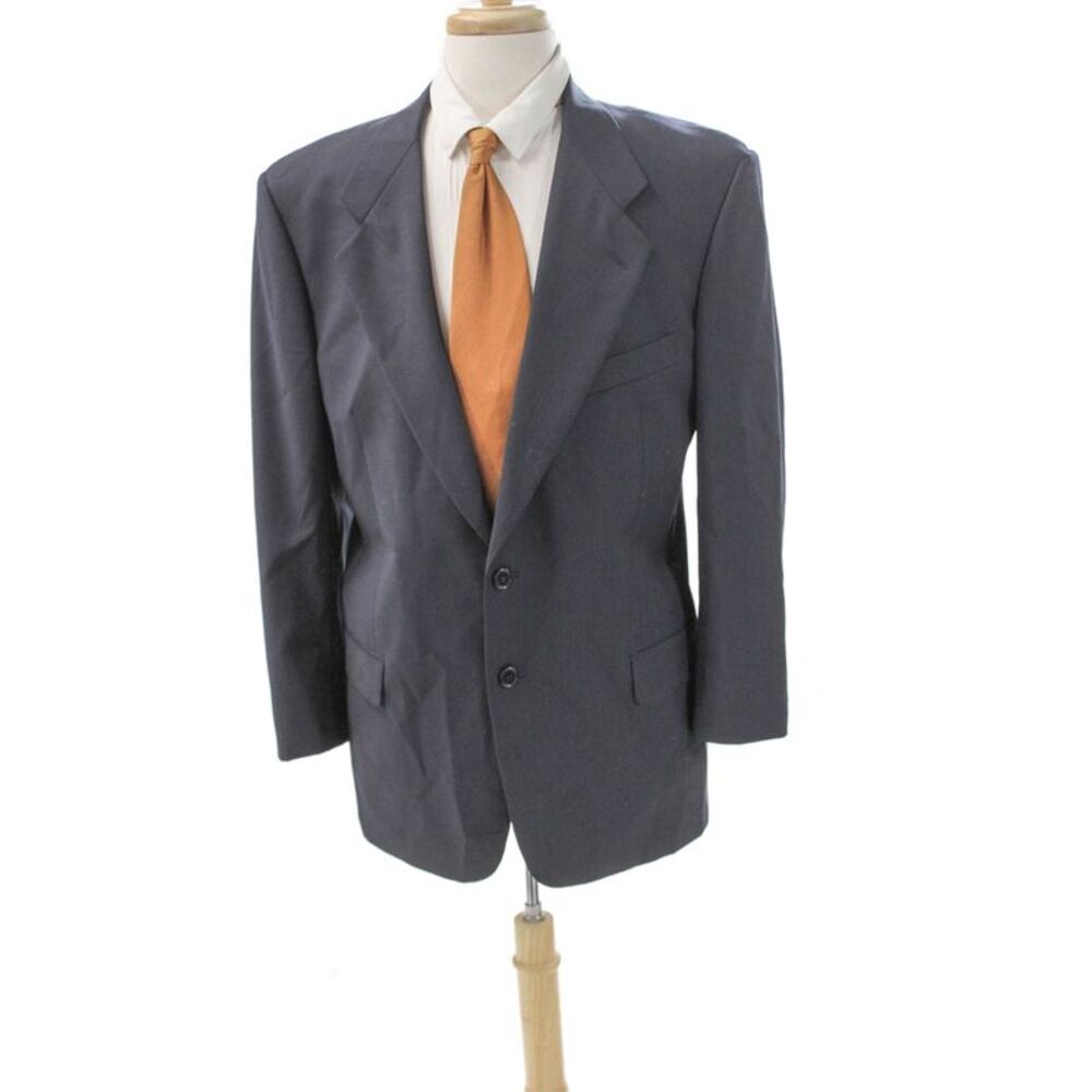 Ungaro Mens Blue Wool Blazer Button Front Solid Size 40